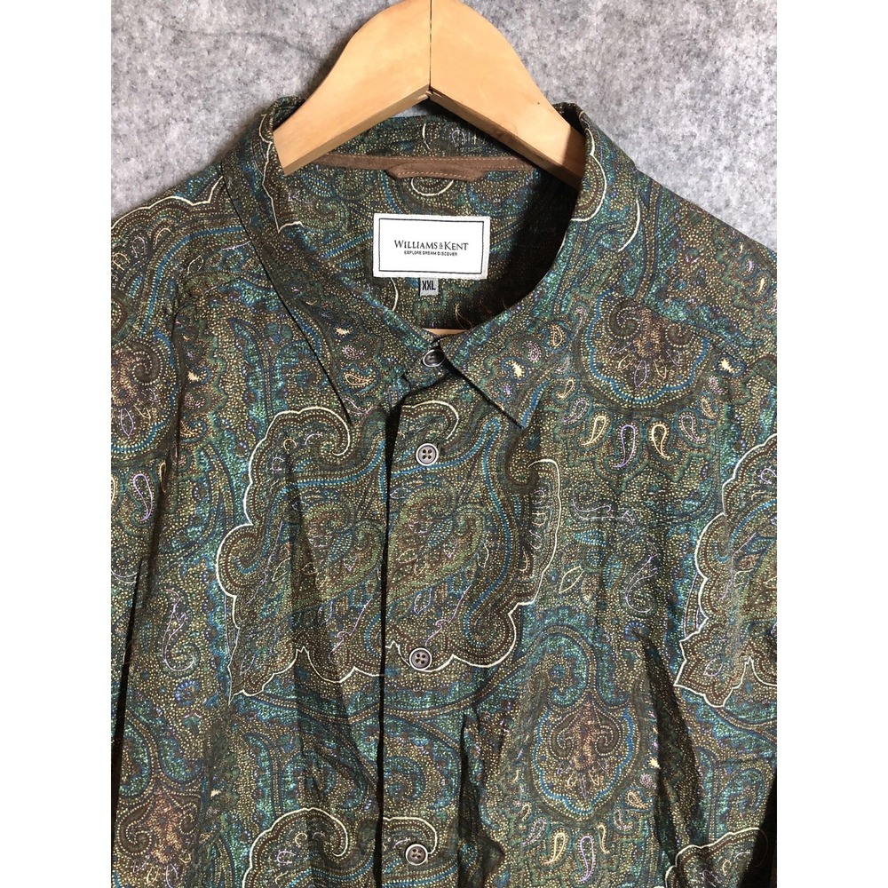Williams & Kent Shirt Mens 2XL Brown Paisley Cotton Button Up Long Sleeve Casual